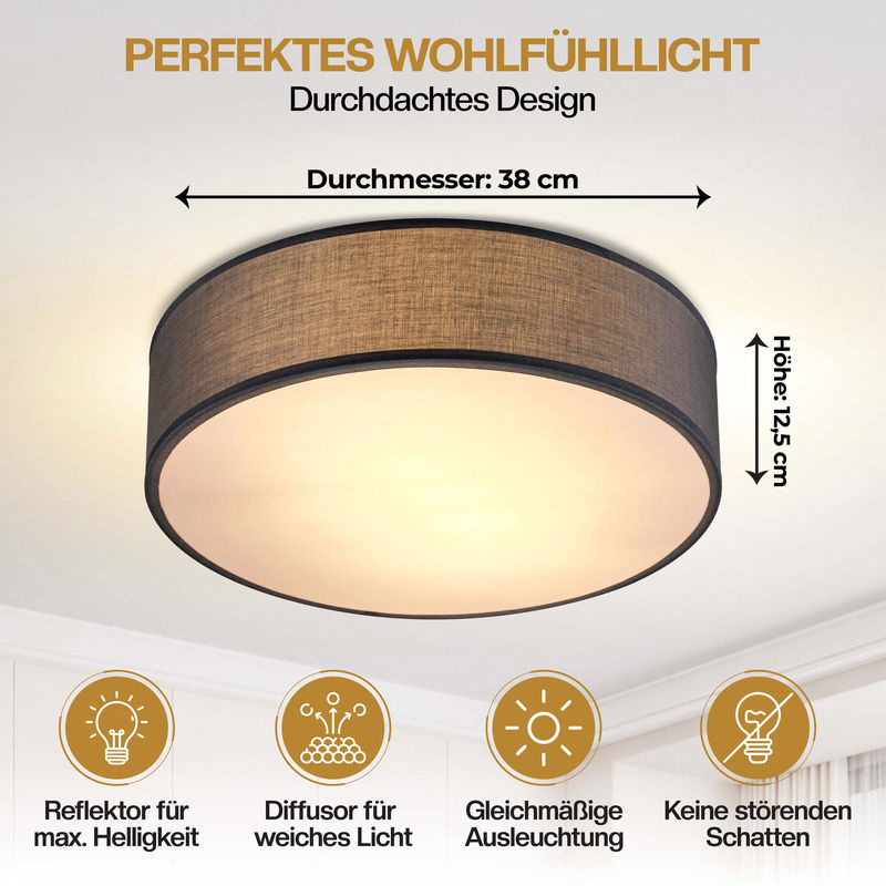 MONZANA Deckenlampe aus Stoff in Grau mit Durchmesser: 38 cm - Bild 5