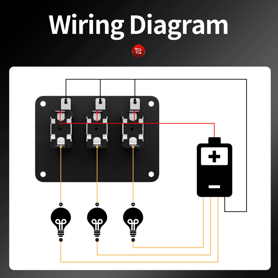 Daiertek Universal Kippschalter Panel 12 V 20 A mit LED-Anzeige und Sicherheitsabdeckung in Schwarz - Bild 5