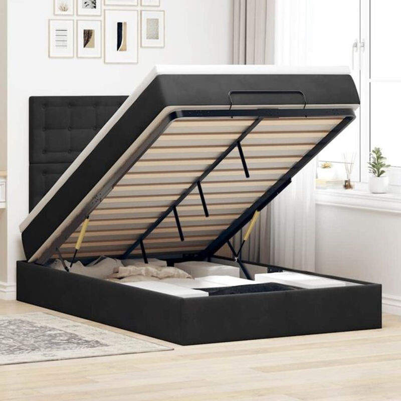 Vidaxl Ottoman Polsterbett mit Matratzen und LED in Schwarz aus Samt, B/T: 120 x 190 cm - Bild 1