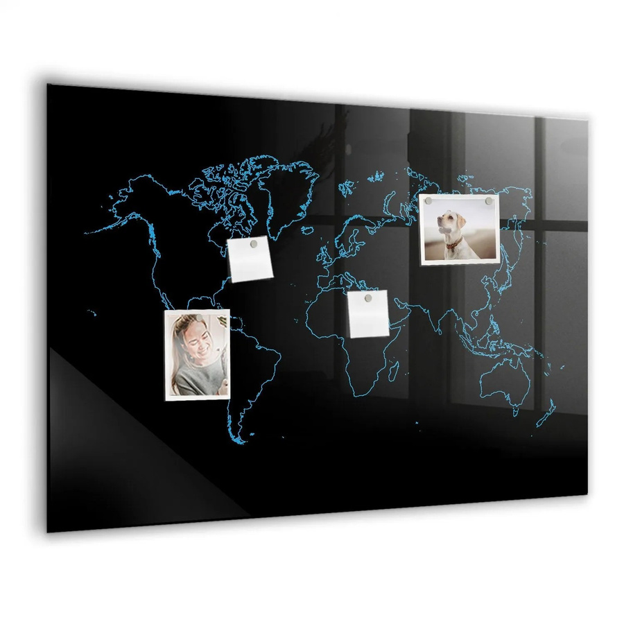 Tulup Magnettafel aus Glas mit Weltkarten-Konturen, Weiß, B: 100 cm, H: 70 cm - Bild 2