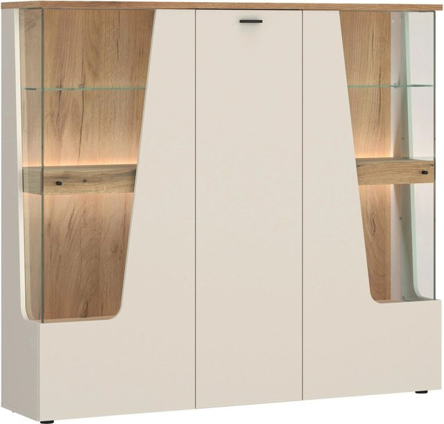 Premium Living Vitrine Cut Out 3-türig mit Glastüren und integrierter Beleuchtung, Kaschmir/Eichefarben, Breite: 150 cm - Bild 1