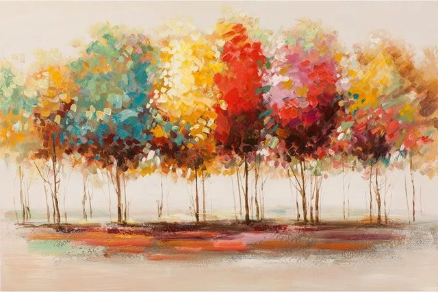 Art Universe Leinwandbild Farbenfroher Wald Modern Abstract B: 80 cm, H: 120 cm, Multicolor und Blau - Bild 1