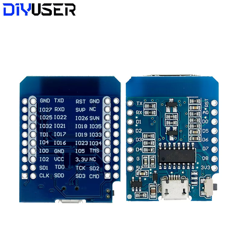 DIYUSER ESP32 S2 Mini und ESP8266 D1 Mini Development Board mit CH340, 4 MB Flash und 2 MB PSRAM, Blau, Micro-USB Anschluss für MicroPython und Arduino - Bild 1