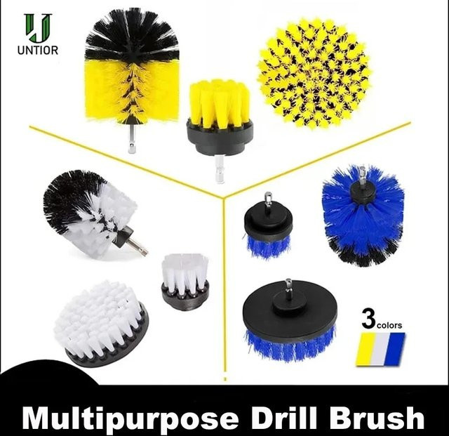 UNTIOR Elektrisches Wäscher Pinsel Set aus Nylon und Kunststoff in Gelb und Multicolour für die Detailreinigung von Autos und Teppichen - Bild 1