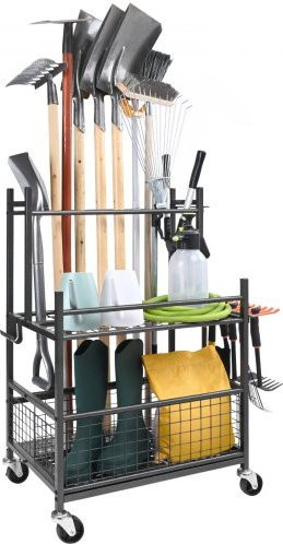 VEVOR Gartengeräte Organizer aus Kohlenstoffstahl in Schwarz mit 16 Schlitzen und 18 Haken, B/T/H: 65,2 x 40,3 x 99,0 cm - Bild 1