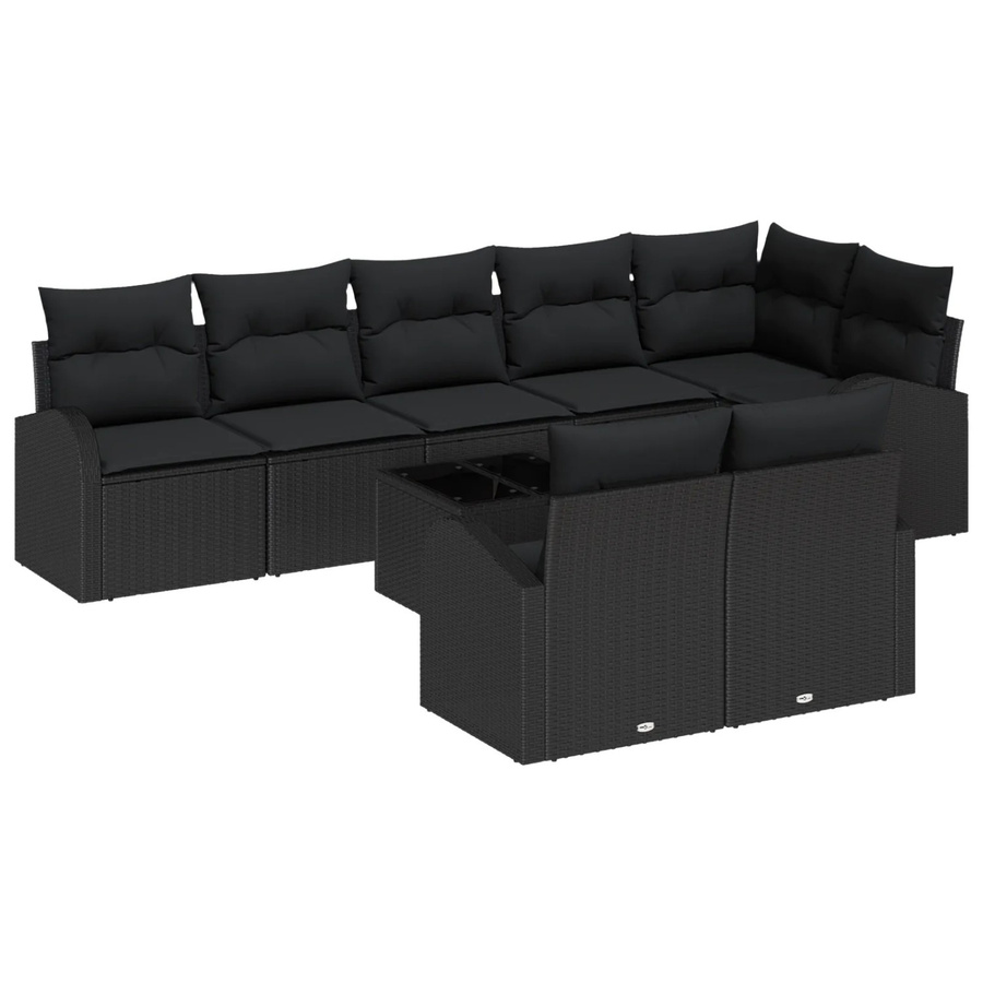 vidaXL Garten-Sofa-Set aus Polyrattan in Schwarz mit Kissen und Tisch, 9-teiliges Outdoor-Lounge-Set mit UV-beständigem Stoff und Metallrahmen - Bild 2