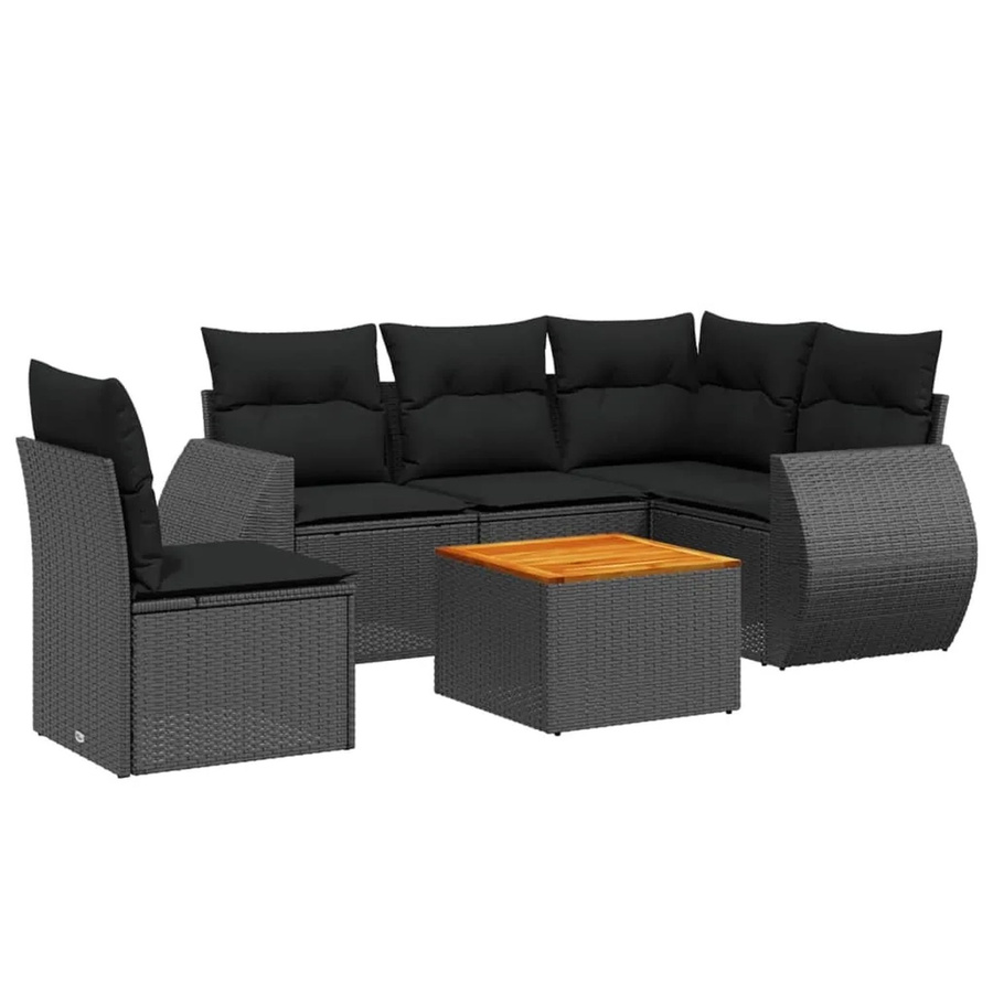 vidaXL 6-teilige Garten-Sofagarnitur aus Poly-Rattan mit Kissen in Schwarz - Bild 2