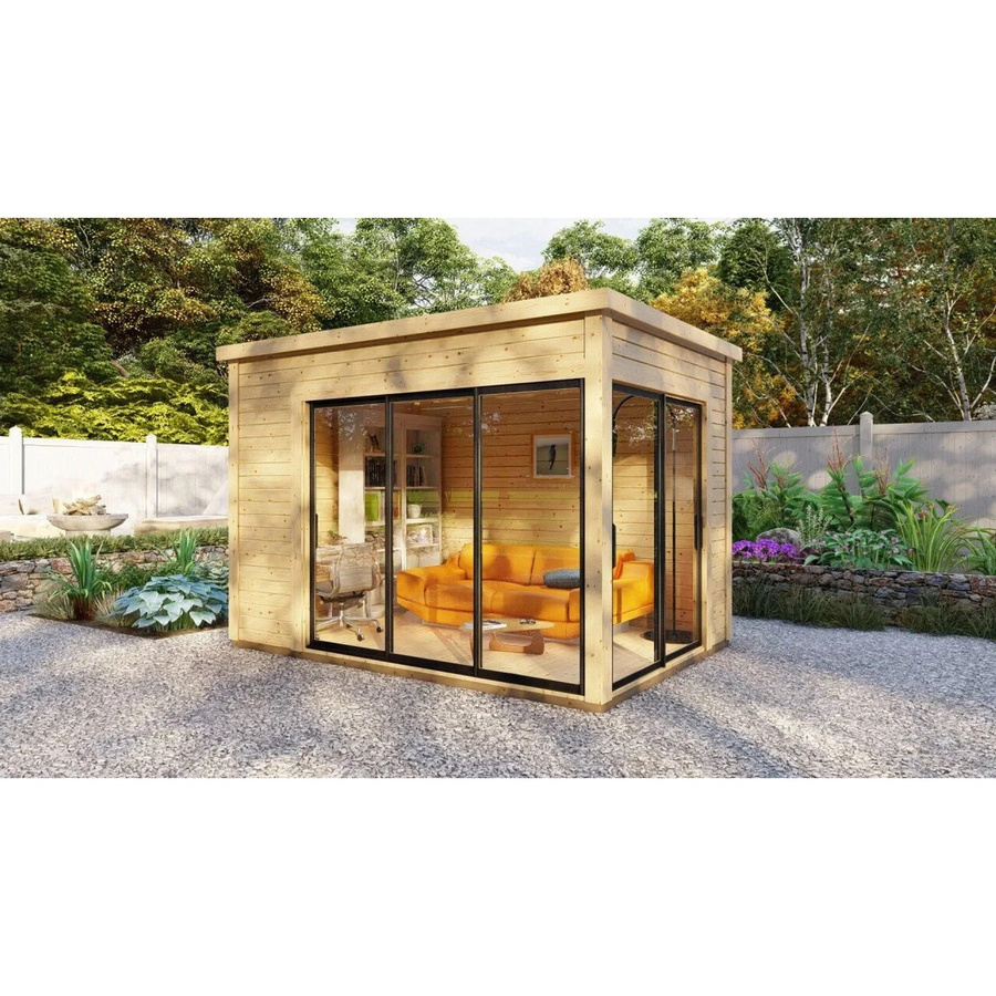 Wolff Finn Art Blockhaus Sydney 30 Gartenhaus mit Flachdach und Schiebetür in Braun, B: 360 cm, T: 250 cm - Bild 2
