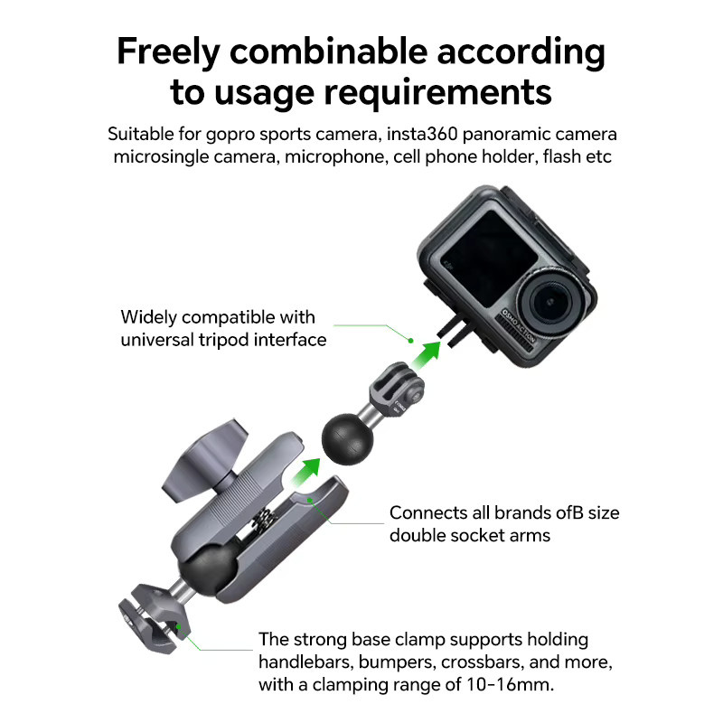 FANAUE Motorradhalterung aus Aluminiumlegierung für DJI Actionkameras in Schwarz, Rückspiegelhalterung rutschfest und stoßfest - Bild 3