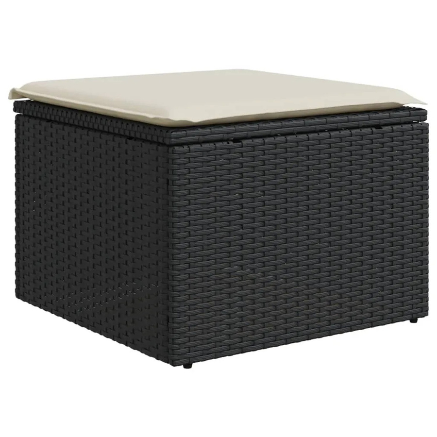 vidaXL Gartenhocker aus Polyrattan mit Kissen in Schwarz, B/T/H: 55 x 55 x 37 cm - Bild 2