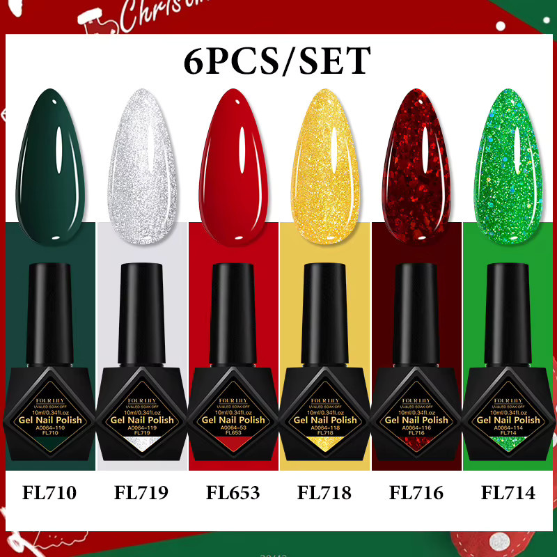Four Lily Nagellack Set, 6 x 10 ml, Rot Grün Gel, TPO frei - Bild 3
