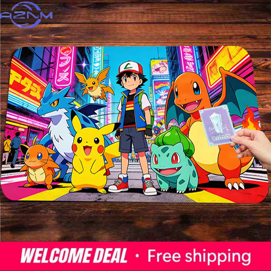 Potdemiel Pokemon Ash & Neon City Starter Team Gaming-Schreibtischunterlage, rutschfestes und waschbares Mauspad, Mehrfarbig - Bild 2
