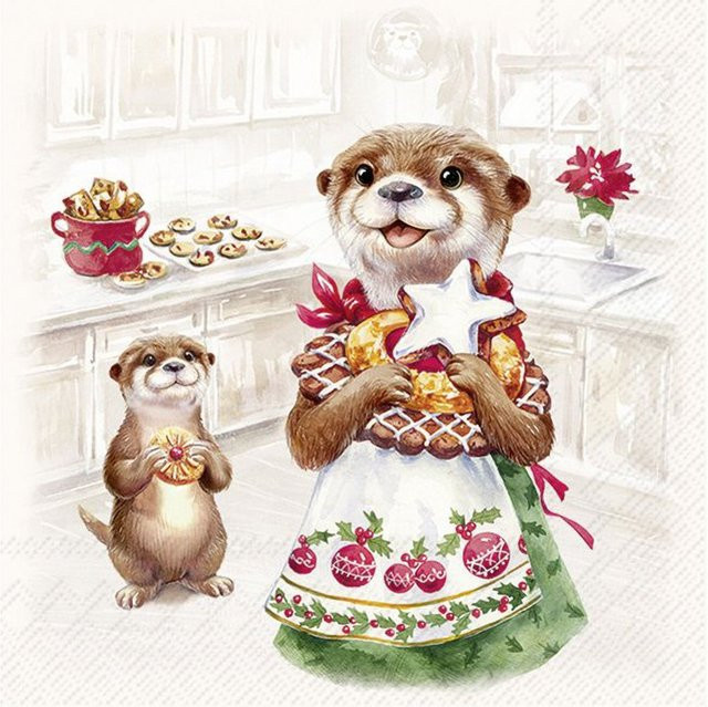 Serviette Otter Family Baked aus Papier in Multicolor für die Weihnachtszeit - Bild 1