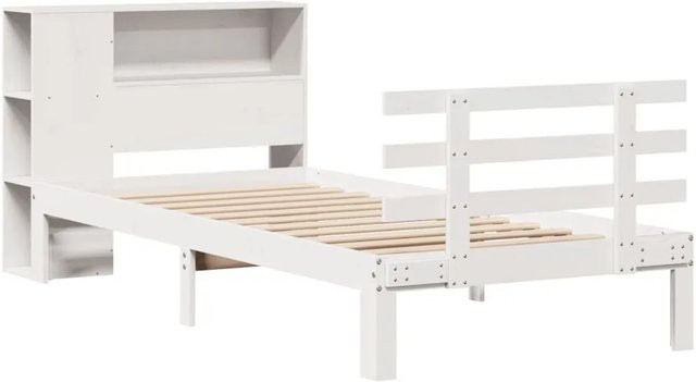 vidaXL Massivholzbett aus Kiefer mit Kopfteil und Regal in Weiß, B/T/H: 75 x 190 cm - Bild 1