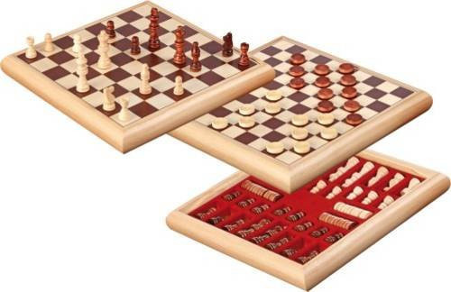 Philos 2803 Schach- und Dame-Set aus Holz in Natur und Braun mit Figuren, B/B: 32 x 32 cm - Bild 1