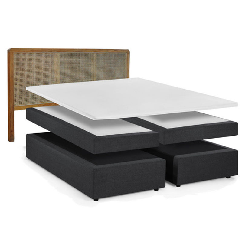 SIT Boxspringbett This&That in Grau mit Teakholz und Rattan, B/T: 200 x 200 cm - Bild 2