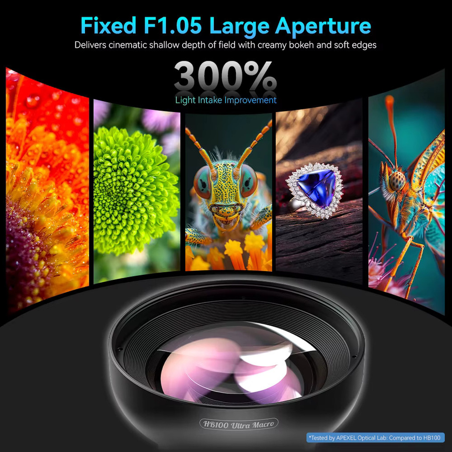 APEXEL HD Ultra-Makro-Objektiv 100 mm mit 52 mm Filtern in Schwarz für iPhone und Samsung-Telefone zur Augenfotografie - Bild 2