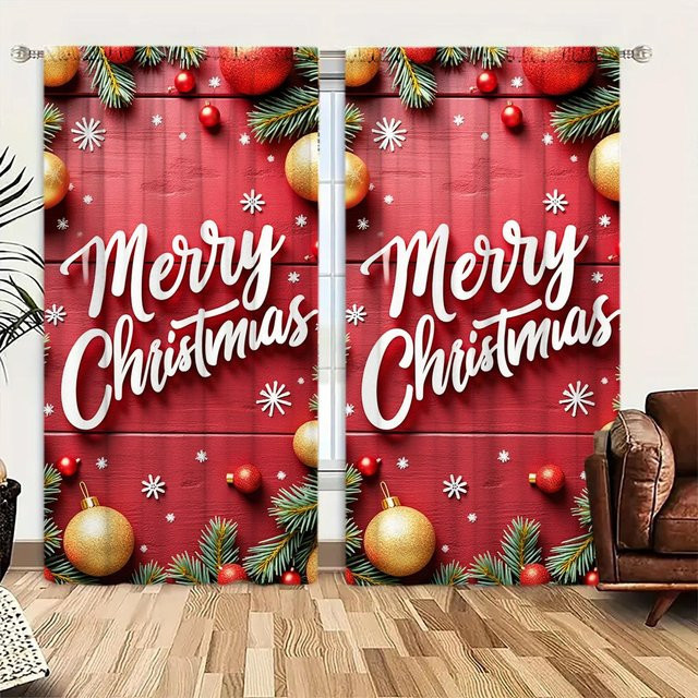 2er-Set Weihnachts-Vorhänge mit Print für deine Heimdekoration, Farbe: Pink/Rot, B: 52,5 cm, H: 116 cm - Bild 1