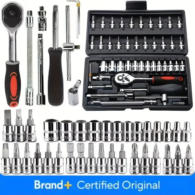 Amagi 46-teiliges Steckschlüssel-Set mit Ratschenschlüssel, Bits und Verlängerungsstange, 1/4 Zoll, metrisch, schwarz - Bild 1
