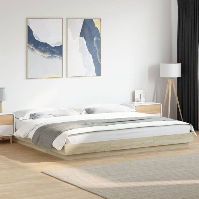 Vidaxl Bettgestell mit LED in Sonoma-Eiche Natur, modernes Holzwerkstoff-Bett, B/T/H: 180 x 200 x 23 cm - Bild 1