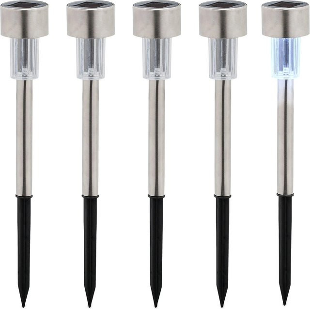 Relaxdays LED Solarlampen Set 5er Pack aus Edelstahl und Kunststoff in Silber und Schwarz mit Dämmerungssensor, Höhe: 31 cm, Durchmesser: 4,5 cm - Bild 1