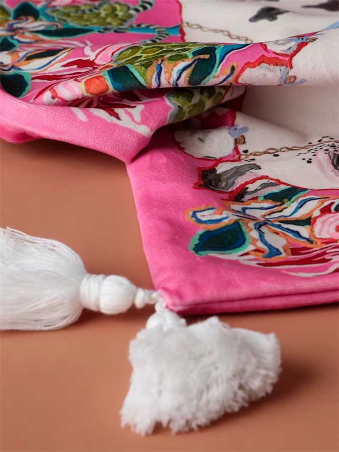 Formaso Kissenbezug Chinoiserie Zebra mit Pfingstrosen aus Samt in Pink, quadratisch, B/T: 45 x 45 cm - Bild 3