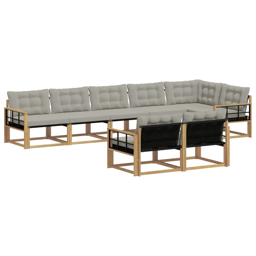 vidaXL Outdoor-Sofagarnitur in L-Form aus Akazienholz mit 8 Kissen in Weiß und Grau - Bild 2