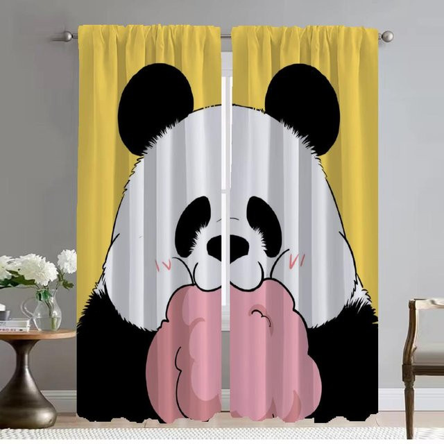 Panda Vorhänge für Kinderzimmer und Wohnzimmer, gelbe Tüll-Vorhangpaneele im 2er-Set, Breite: 50 cm, Höhe: 70 cm - Bild 1