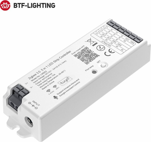 BTF-LIGHTING Zigbee 3.0 Smart LED-Streifen-Controller 5-in-1 Bridge Tuya Dual-Mode-Gateway mit RF-Fernbedienung, kompatibel mit Alexa, Farbe: Weiß - Bild 1