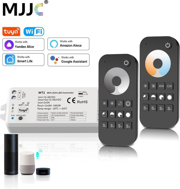 Tuya Smart LED Streifen Controller für 12V 24V mit WLAN und RF Remote, CCT Dimmer kompatibel mit Alexa und Yandex Alice - Bild 1