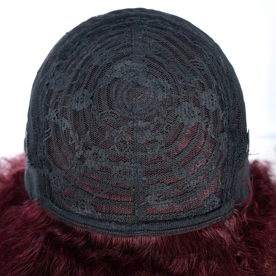 Lekker Burg Red Afro Kinky Wave Bob Echthaar-Perücke, Damen - Bild 4