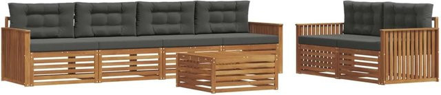 vidaXL Outdoor-Sofagarnitur 7-teilig aus massivem Akazienholz mit Kissen in Natur und Anthrazit - Bild 1