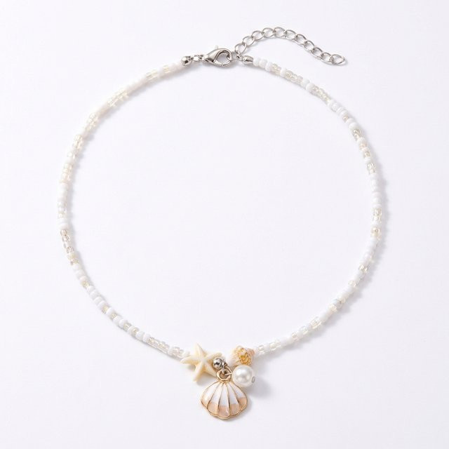 Rinhoo Perlen-Choker-Halskette, Silber, Muschel-Seestern-Anhänger, Damen - Bild 1