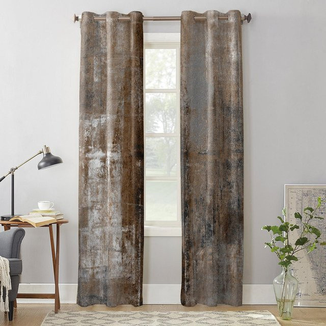 Binchi Outdoor Equipment Raffgardine im Vintage Country Style mit abstraktem Ölgemälde-Motiv, halbtransparent, Farbe: Braun, B: 135 cm, H: 245 cm - Bild 1