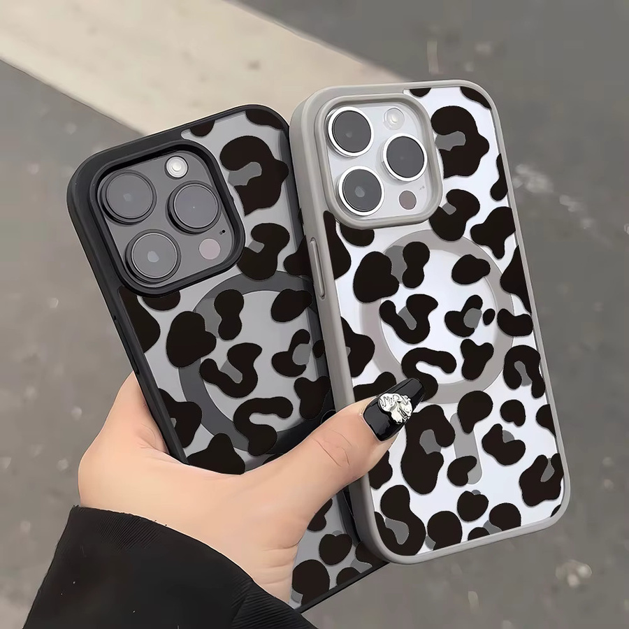 Handyhülle mit Leopardenmuster für iPhone 17 Pro, 16, 15, 14, 13, 12, 11 Pro Max, matte Magsafe magnetische kabellose Ladeabdeckung, Multicolor - Bild 3