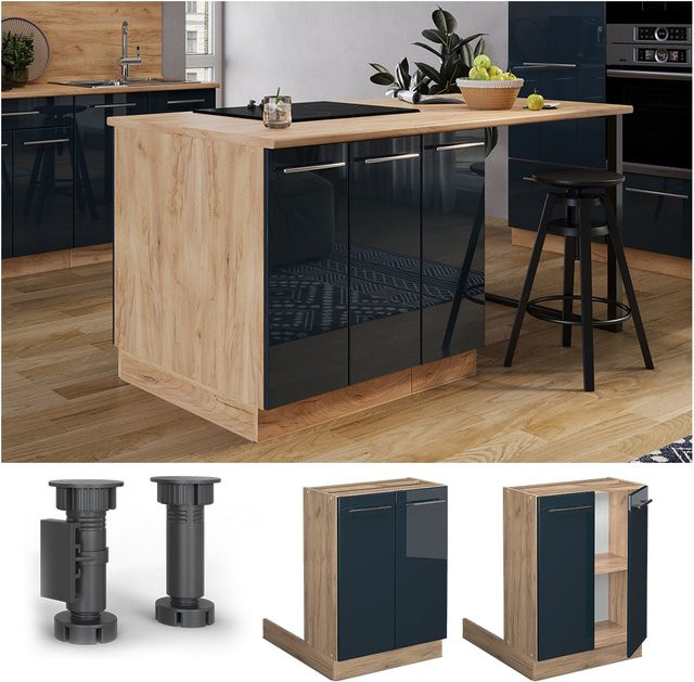 Vicco Regalinselunterschrank Fame-Line in Eiche und Dunkelblau Hochglanz, Breite: 60 cm - Bild 1