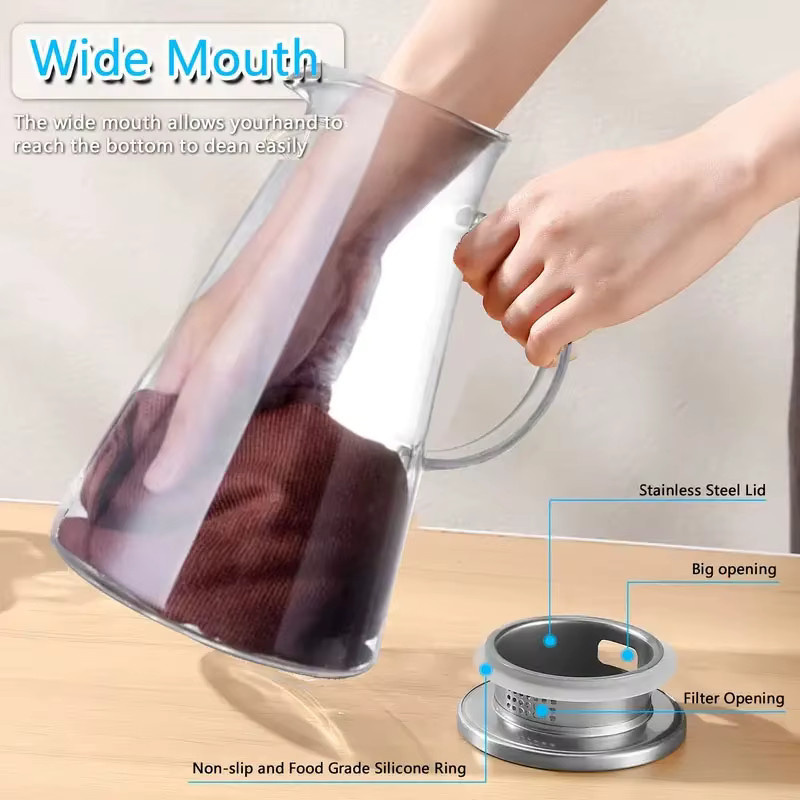 KEMORELA Wasserkrug aus Glas in Transparent, hitzebeständiger Glaskrug mit Griff für Küche und Büro - Bild 2