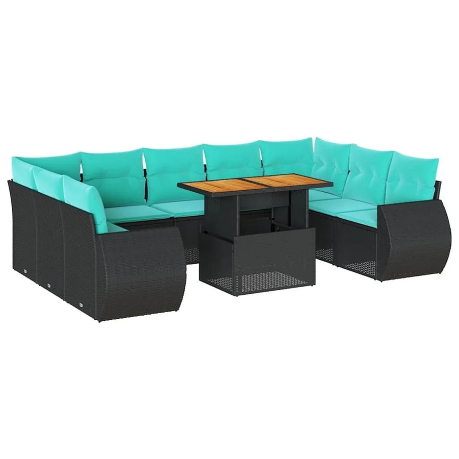 vidaXL 10-teilige Garten-Sofagarnitur in L-Form aus schwarzem Poly-Rattan mit Kissen und pulverbeschichtetem Stahlgestell - Bild 2