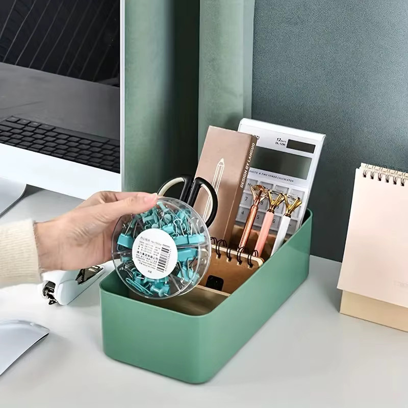 Schreibtisch-Aufbewahrungsbox und Kosmetik-Aufbewahrungskorb aus Bambus und Holz in Weiß - Bild 2