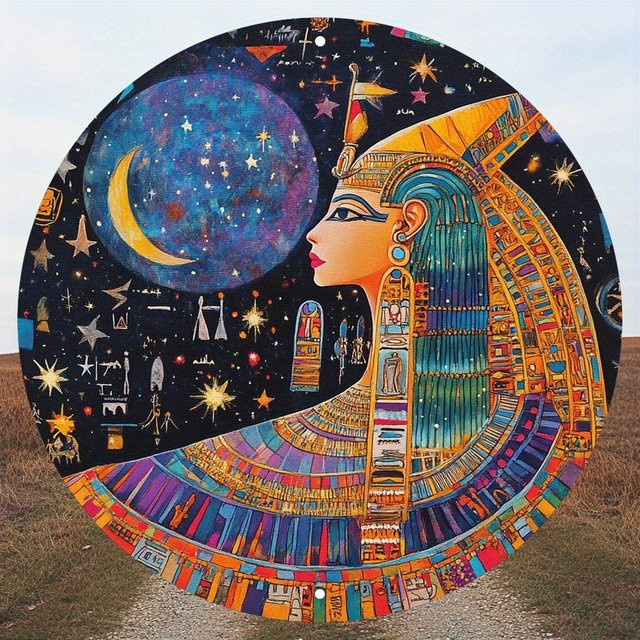 CIFBUY Rundes Metall-Wandschild Ägyptische Göttin Nut mit Sternenhimmel und Hieroglyphen, Durchmesser: 20 cm, Mehrfarbig - Bild 1