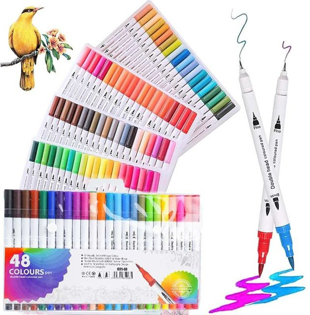 Aquarell-Marker-Set mit 48 Farben und zwei Spitzen (Pinsel und Fineliner) in Multicolour für Malen, Skizzieren und Kunsthandwerk - Bild 1
