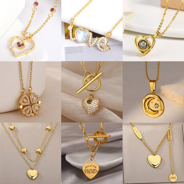 HPTOTMG Halskette Punk Herz, Edelstahl, Gold, Zirkonia, Damen - Bild 1