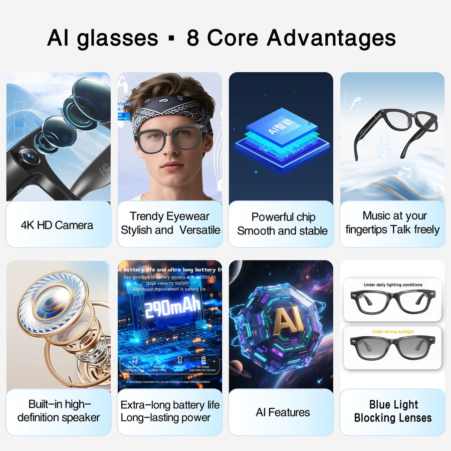 Domars KI-Smart-Brille in Schwarz mit 13MP-Kamera für Fotos und Videos, intelligenter Übersetzung, Konversation und Musikwiedergabe mit elektrochromen Gläsern - Bild 4