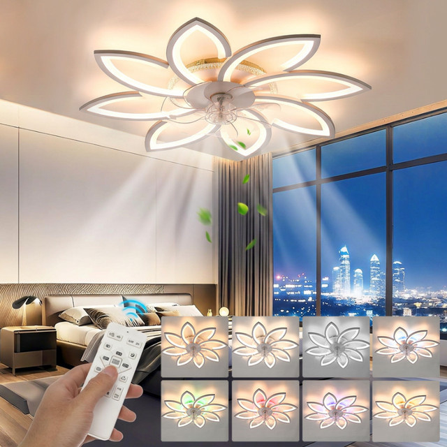 Oyajia Deckenventilator mit RGBW dimmbarer LED-Beleuchtung und Fernbedienung in Weiß, 72W modern Design für Wohnzimmer und Schlafzimmer - Bild 1
