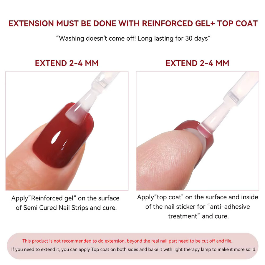 Harunouta Gel-Nagelstreifen, roter Marmor mit Goldlinie, 16 Stück - Bild 2