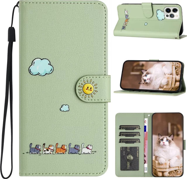 Leder Flip Case Brieftasche mit Kartenfächern und Standfunktion für Samsung Galaxy S20 FE S21 S22 S23 S24 Note 9 10 Plus Note 20 Ultra in Schwarz oder Grün - Bild 1
