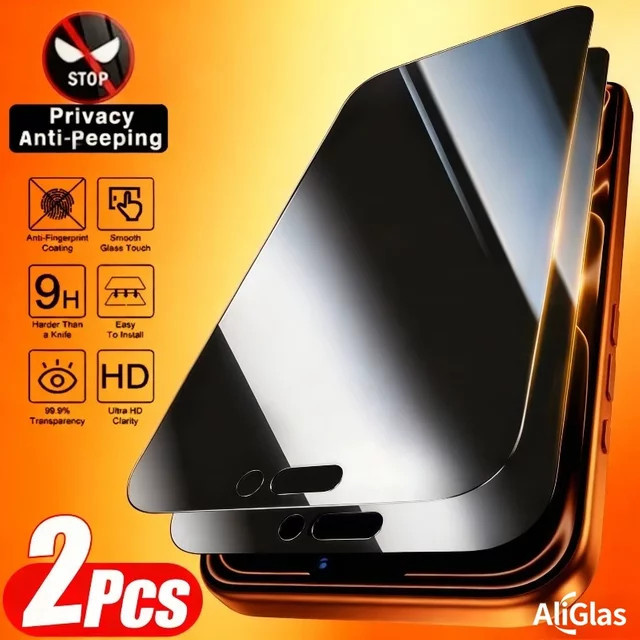 2 Stück Sichtschutzfolie für Apple iPhone 11 12 13 14 15 16 17 Pro Max Plus Mini XR XS Schutzglas transparent - Bild 1