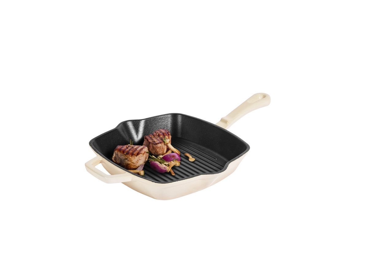 SILVERCREST Premium-Gusseisenpfanne als Grillpfanne, emailliert, Beige - Bild 3
