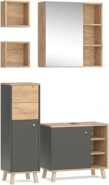 Vicco Badmöbel-Set Senyo in Anthrazit und Gold aus Spanplatte mit Melaminharzbeschichtung - Bild 2
