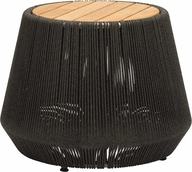 Stern Beistelltisch aus Aluminium und Teak mit Kordel in Schiefergrau Durchmesser: 60 cm, Höhe: 45 cm - Bild 1